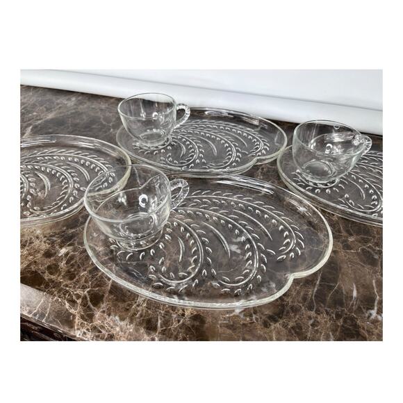 Vintage Pressed Glass Federal Glass Homestead Wheat Pattern Snack Set $/Set EUC - Picture 3 of 9